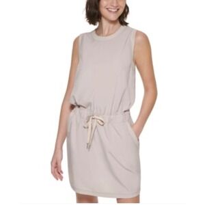 Calvin Klein Sleeveless Drawstring Waist Shirt Dress Olive Green Size S